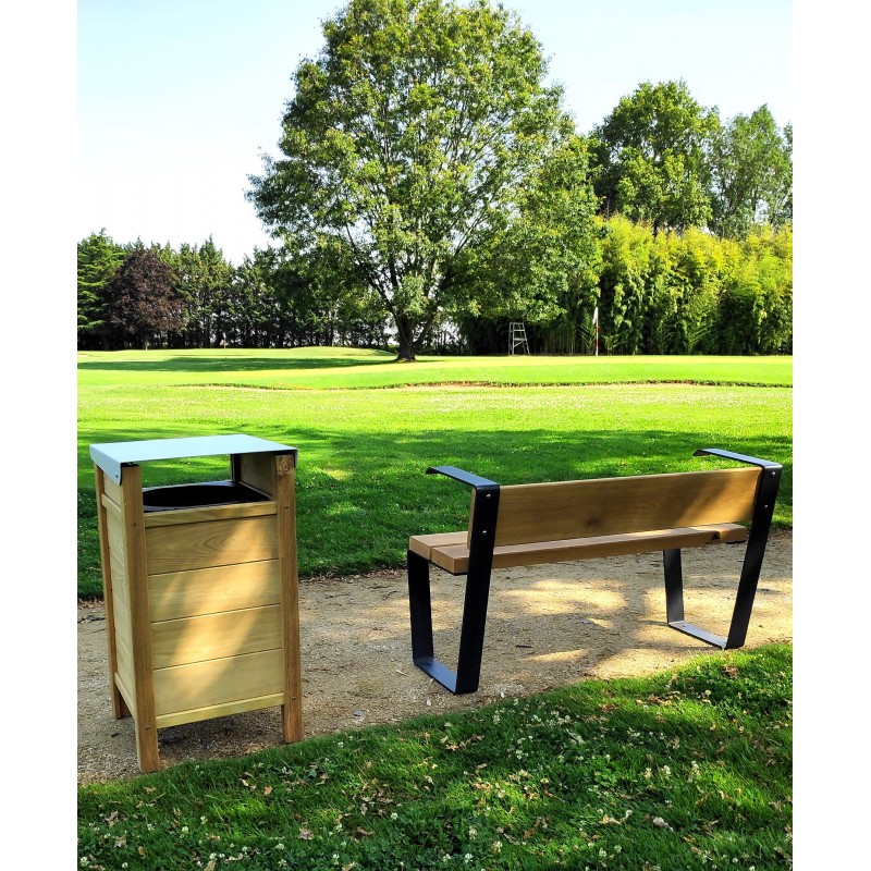 poubelle et banc robinier métal